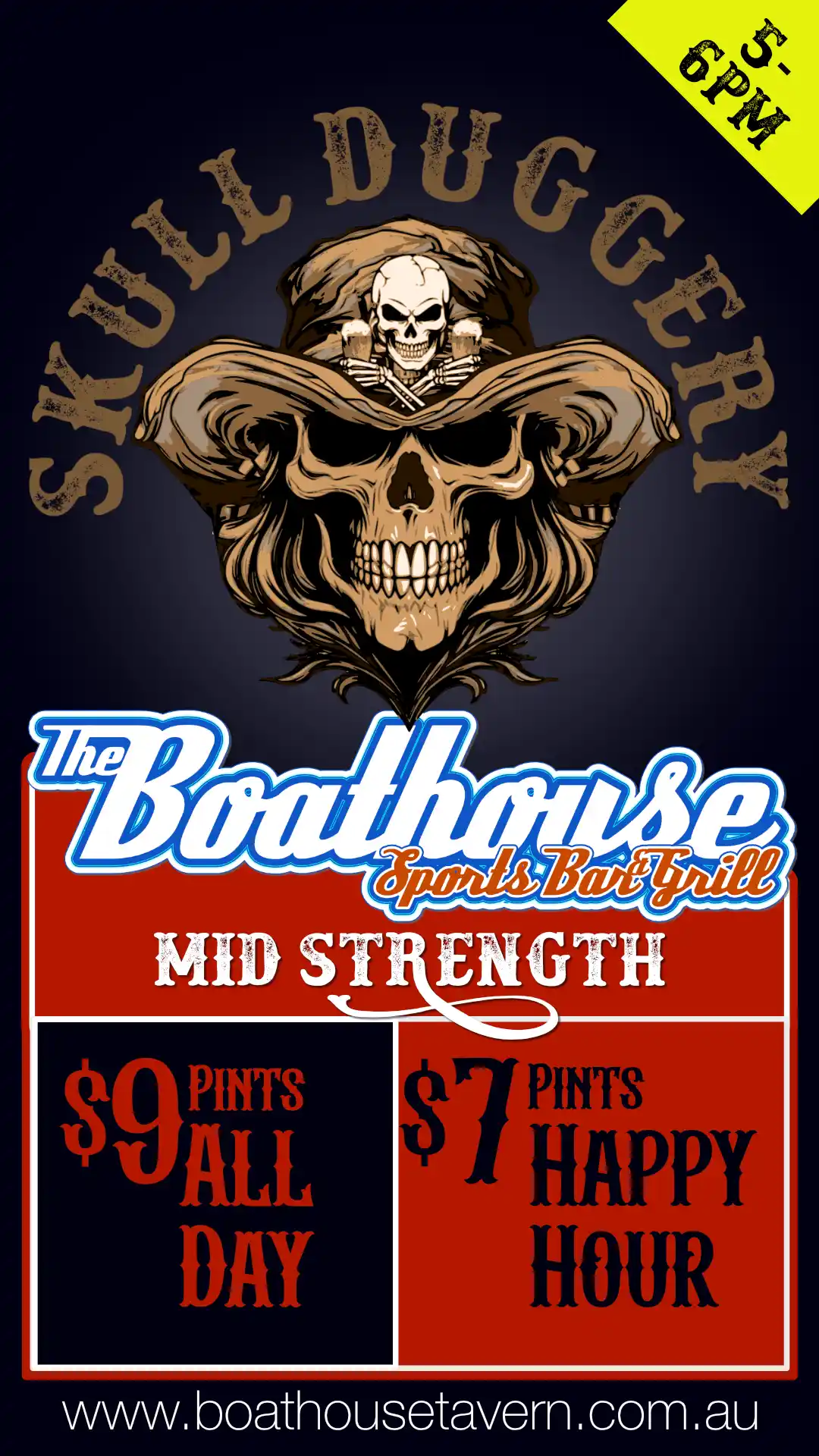 Happy Hour $7 pinys of house beer TV advert for the Boathouse Sports Bar & Grill in Mandurah WA