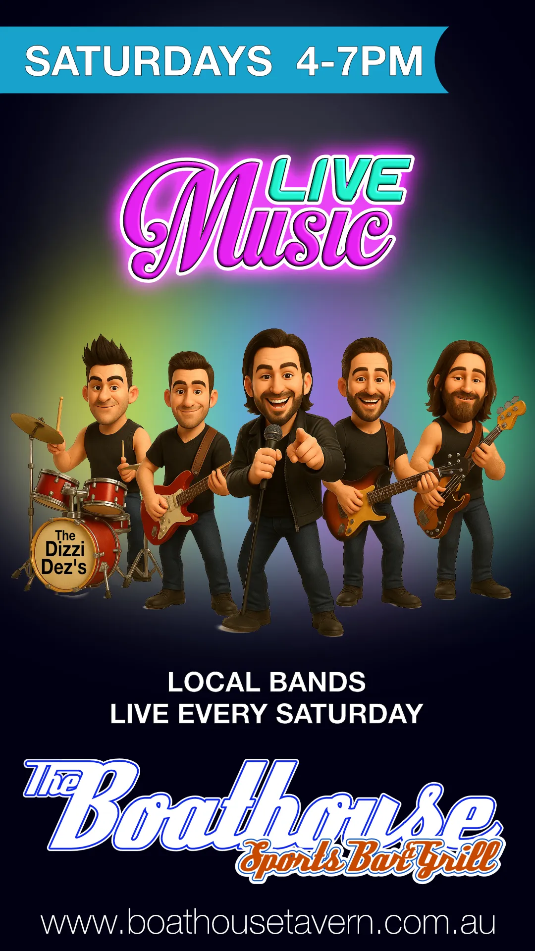 Weekly Saturday Free Entry Live Music TV advert for the Boathouse Sports Bar & Grill in Mandurah WA